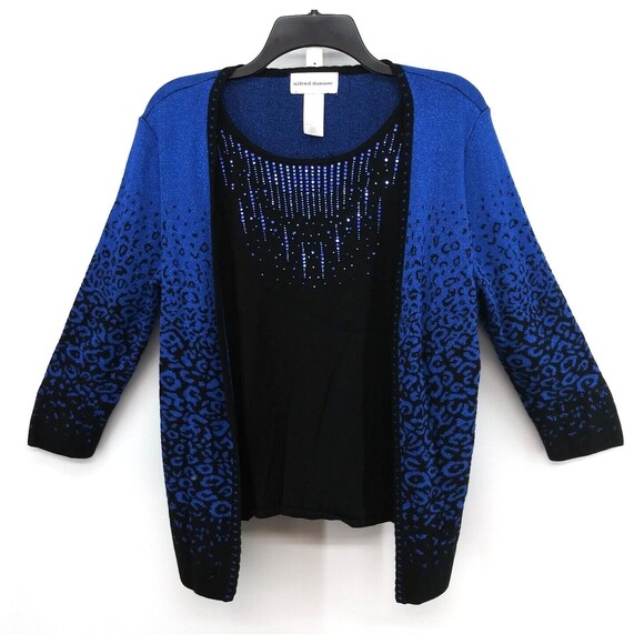 Alfred Dunner Blouse Womens Size S Blue Metallic Sequin Cardigan Layered 2 in 1 - Picture 1 of 7
